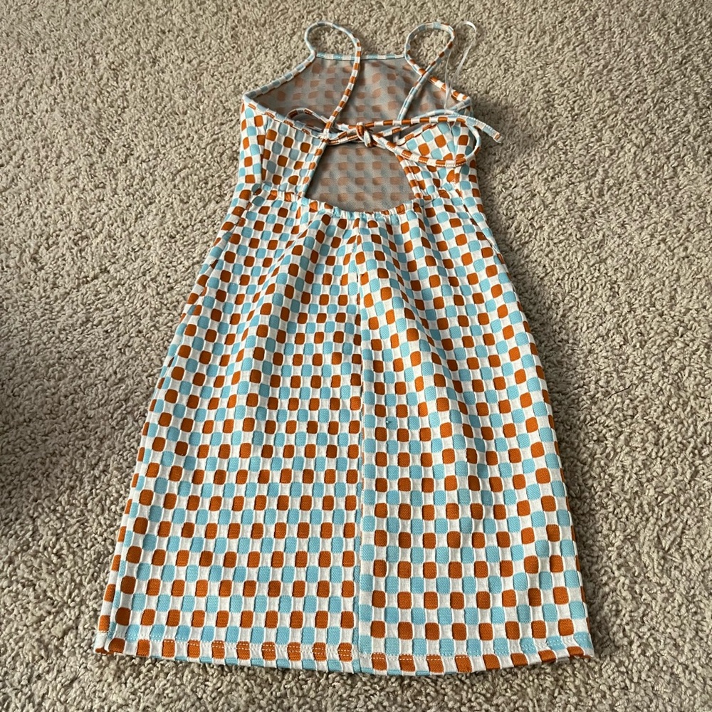 Retro blue, orange and white high neck mini dress with open back never worn - Picture 2 of 5